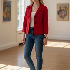 Talbots Red Cropped Wool Blazer
